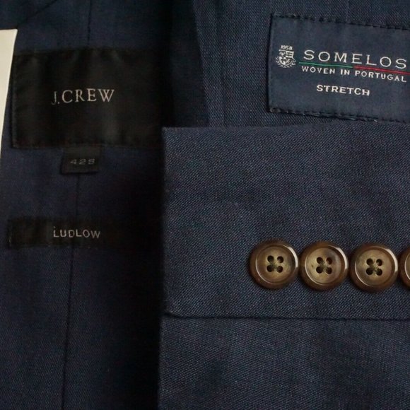 J.Crew Ludlow Blue Lightweight Cotton Blend 2 Pc Suit Jacket Pants Sz 42S NEW